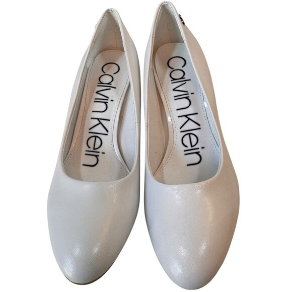 Calvin Klein Heels‎ Pumps Women’s 6.5 Oska White Leather Upper Wedding Bridal - Picture 5 of 14